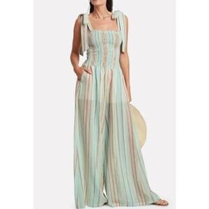 My Beachy Side Layla Jumpsuit Striped Boho Chic Sz XS Wide Leg Blue Red White